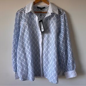 French Connection Blue Floral Embroidered Blouse Size L